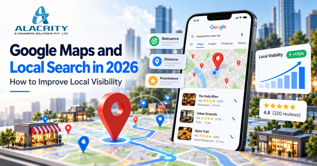 Google Maps and local search in 2026 showing relevance, distance, prominence, reviews, local rankings and Google Business Profile visibility.