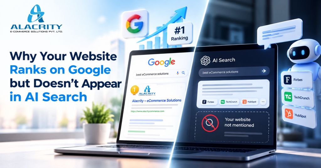 Website ranking on Google but missing from AI search results, showing the difference between traditional SEO rankings and AI citations.