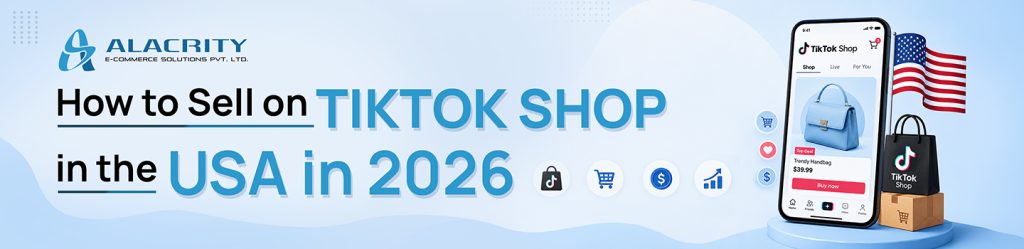 TikTok Shop USA selling guide infographic showing product listings, fulfillment, creator marketing, compliance, inventory, and ecommerce strategy