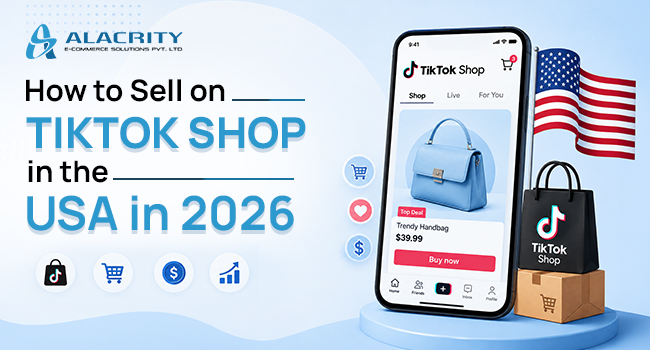 TikTok Shop USA selling guide infographic showing product listings, fulfillment, creator marketing, compliance, inventory, and ecommerce strategy