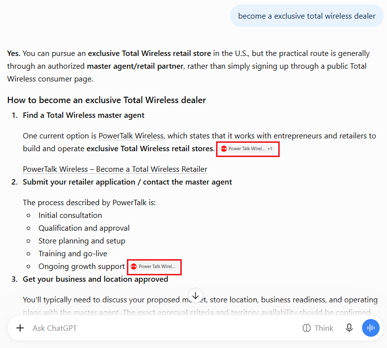 PowerTalk Wireless AI visibility screenshot
