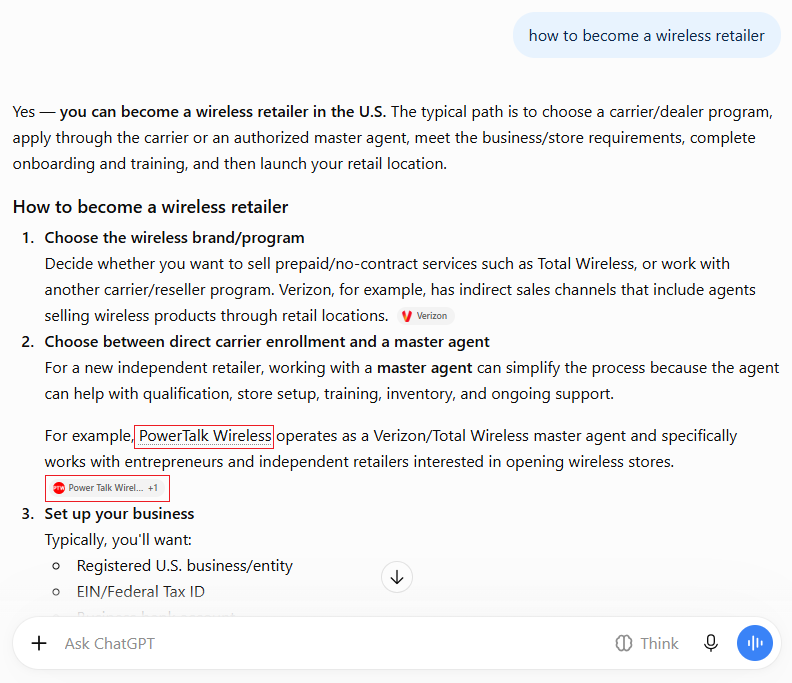 PowerTalk Wireless AI search result screenshot
