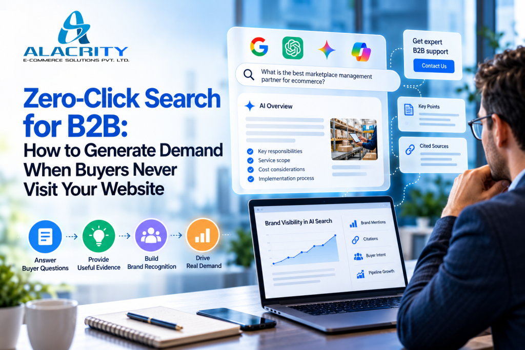 B2B zero-click search strategy showing AI visibility, buyer research, content discovery and demand generation
